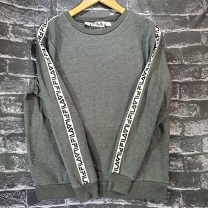FILA Sweatshirt‎ Mens Large Gray White Fleece Pullover Logo Sports Athleisure
